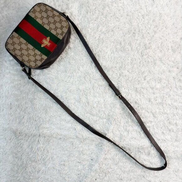 Authentic Gucci GG Sherry Bee Web Canvas Crossbody Bag Shoulder Bag Camera Bag - Picture 7 of 12